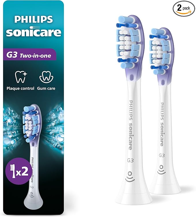 Philips Sonicare G3 Two-in-One - Genuine Replacement Electric Toothbrush Heads, White, 2 Pack, HX9052/77