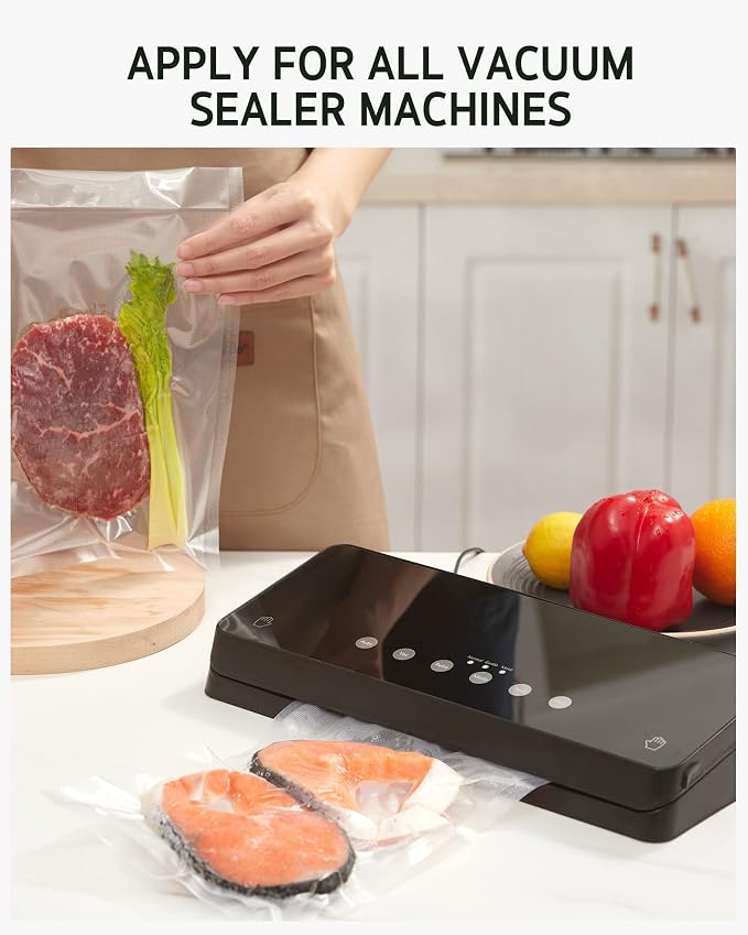 Syntus 150 Pcs Vacuum Sealer Bags for Food, 8x12+11x16+6x10, BPA Free | Precut Bags, 50 Quart + 50 Gallon + 50 Pint, Sous Vide Microwave Freezer Safe, Food Vacuum Storage, For All Vacuum Sealers