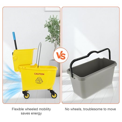 35 Qt Commercial Mop Bucket with Side Press Wringer on Wheels,Yellow Industrial Mops and Bucket Set for Floor Cleaning,Including 1 Industrial Mop ﻿