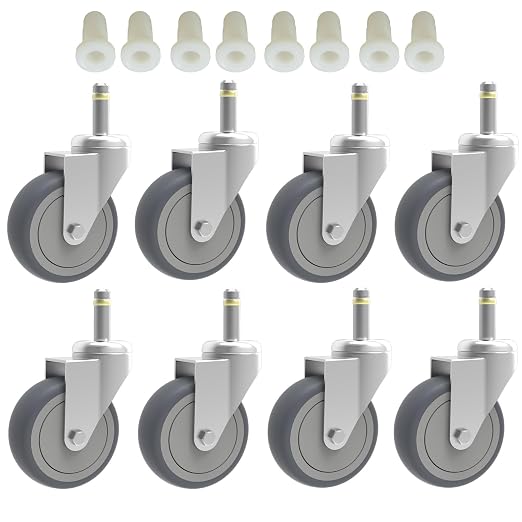 RILIDRI 3-Inch Swivel Stem Caster, 7/16-Inch Stem Diameter Rubber Wheel, Heavy Duty TPR Replacement Wheels for Rubbermaid Mop Bucket Cart Grill Casters - 8 Pack