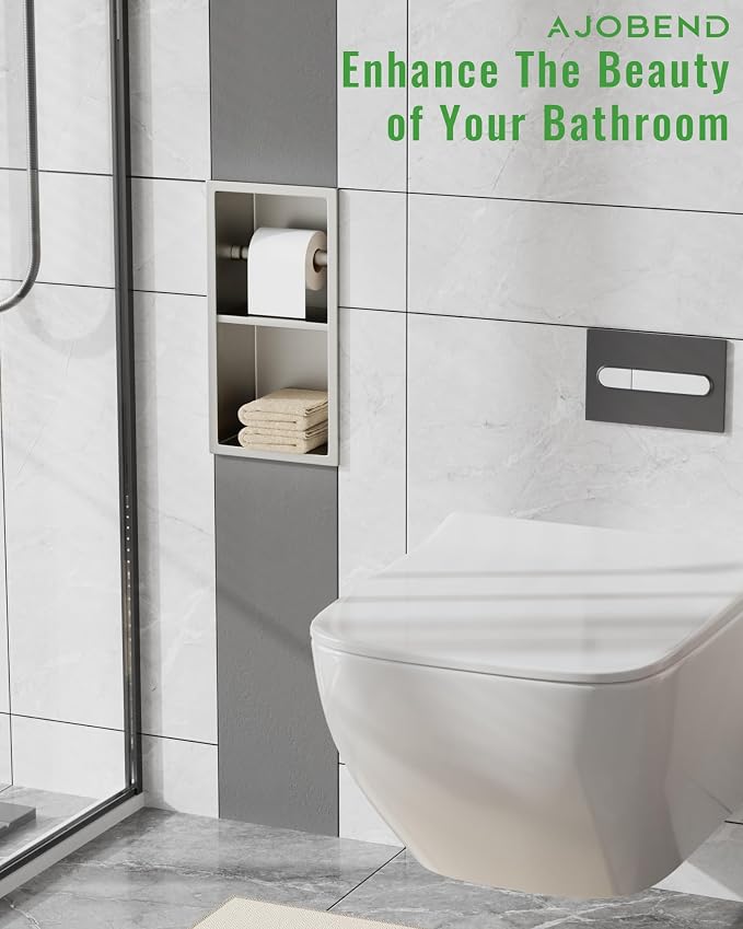 Recessed Toilet Paper Holder, Stainless Steel Tissue Roll Holder Wall Mount for Bathroom Space Saving Design, in Wall Toilet Paper Dispenser Insert, Brushed Nickel