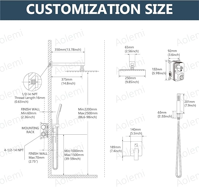 Aolemi Shower Faucet Set Rain Shower System with Handheld Spray Bathroom Shower Combo Rough-in Valve and Shower Trim Kit Included Brushed Nickel 10 Inch Wall Mount Shower Head