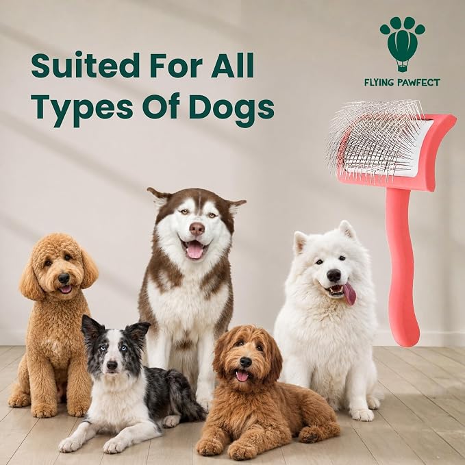Slicker Brush for Dogs - Long Pin for Poodles, Doodles & Long Haired Dogs, Deshedding & Dematting Tool, Slicker Dog Brushes for Grooming (Coral, Curved Medium)