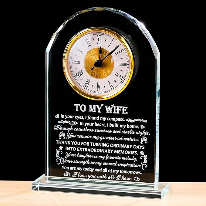Gifts for Wife from Husband, Crystal Plaque with Light Base, Wedding Anniversary Romantic to My Wife Gift for Women Her Birthday Christmas Valentine's Mother's Day Presents Keepsakes Decor