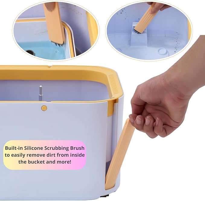 True & Tidy Square Spin Mop with Detachable Bucket, 6 Machine Washable Pads