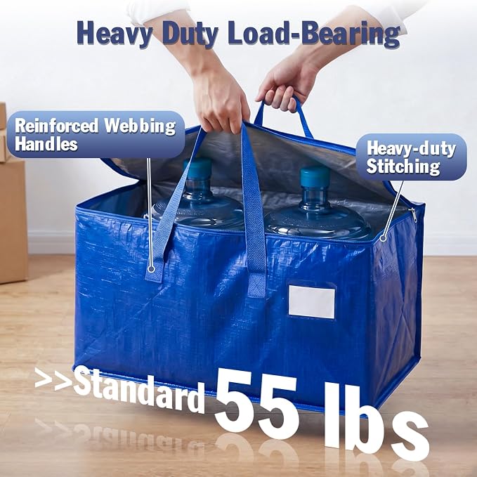 KYODOLED 4-Pack Extra Large Moving Bags, Lightweight Blue Storage Totes 24 Gal (27"x13"x15"), Heavy Duty 55lb Capacity PE Packing Bags for College Dorm, Closet Organization & Space Saving