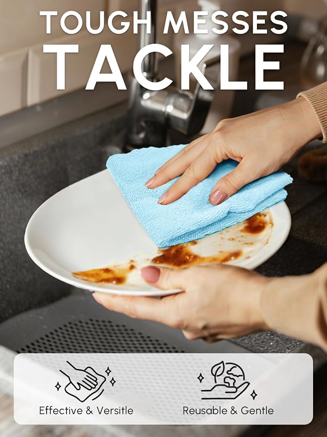 Microfiber Cleaning Cloths Roll, 225 Pack Tear Away Microfiber Towels Roll, 12" x 12" Lint Free Rags, Reusable Cleaning Cloths, Washable, Scratch Free,Ultra Absorbent Dish Rags(Blue)