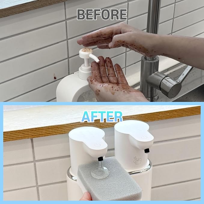 OLG Touchless Soap Dispenser - Automatic Hand - Dual Tank - 27 fl oz - Dish Detergent - Kitchen Bathroom - Foam and Liquid