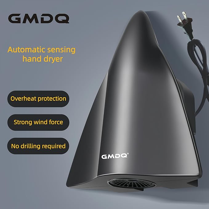 Electric Hand Dryer for Home Bathroom, 1600W Touchless Electric Hand Dryer with Fast Drying, Low Noise, with No-Drill Installation, Compact Automatic Sensor Dryer for Home, Kitchen, Hotel (Black)
