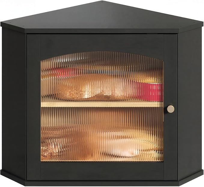 LAMU Corner Bread Box for Kitchen Countertop, Bamboo Wood Bread Storage | 2-Tier Storage Bin with Magnetic Acrylic Door, Large Capacity Organizer for Homemade Bread, Coffee, Fruit & Spices, Black