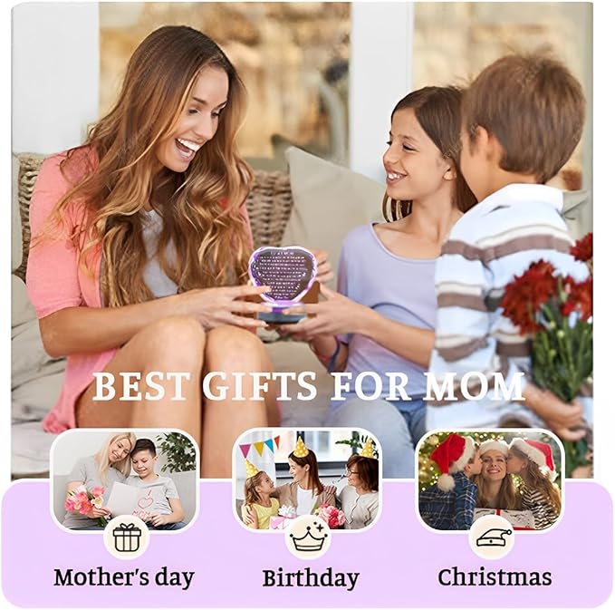 Movdyka Gifts for Mom, Mothers Day Birthday Gifts Crystal Keepsake Mom Gifts from Son Daughter Best Valentines Day Ideas to My Mom Glass Decor Plaque, Clear