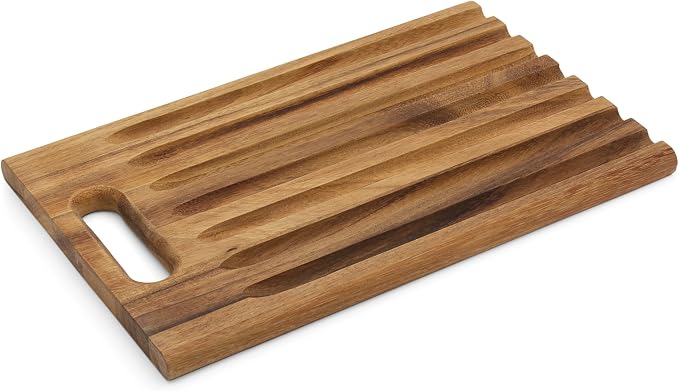 Ironwood Gourmet Bread Cutting Board, 9.75 x 15 x 0.75 inches, Sweep Off Baguette Board