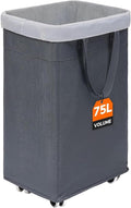 CHICVITA Rolling Laundry Basket with Wheels,75L Large Collapsible Laundry Hamper with Removable Wash Bag Space for Corner Dorms, Grey
