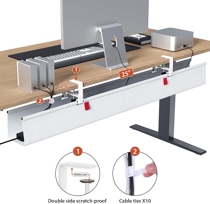 Univivi No Drill Under Desk Cable Management Tray, 48" Cord Organizer for Table, Clamp/Screw Mount Desk Cable Management, Premium Fabric Cable Management Tray for Office, Home (Extra Large)