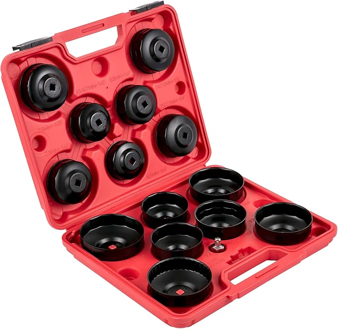 VEVOR Oil Filter Socket Set, 14 Pcs Oil Filter Wrench Set, Sturdy Steel Oil Filter Socket, 3/8" Oil Filter Socket, Low Profile Oil Filter Socket Set For Easy Access, Oil Filter Wrench Cap Set w/Case