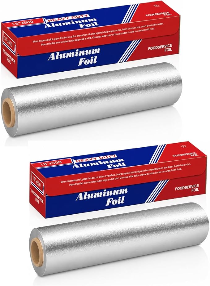 Ox Plastics Aluminum Foil Wrap | Heavy-Duty, Commercial Grade for Food Service Industry | Silver Foil for Cooking, Roasting, Baking, BBQ & Parties | 18"x 500 feet (2 Pack)