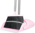 Pink Broom and Dustpan Set for Home, 52-in Long Handle Broom with Dustpan Combo with Dustpan Teeth Easy to Scrape Off Pet Hair, Indoor&Outdoor Sweeping（Pink）