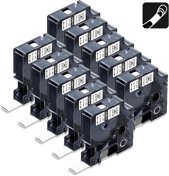 18053 Rhino 5200 Tape Compatible Industrial Heat Shrink Tube Labels | Replace for DYMO A18053 9mm Black on White for DYMO Industrial Label Maker 4200 5000 6000 1000, 3/8" x 4.9', 10-Pack