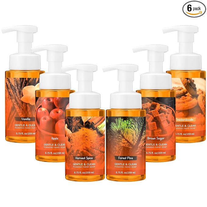 6 Pack Fall Foaming Hand Soap with Pump Care Moisturizing Liquid Autumn Scents Hand Soap Party Favor for Seasonal Home Decor and Gifting 8.75 Fl. oz