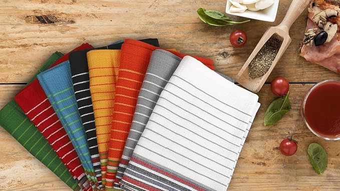 Urban Villa Kitchen Towels 100% Cotton Dish Towels for Kitchen(Set of 8)20”x30” Dish Cloths Highly Absorbent Kitchen Linen Set with Hanging Loop Perfect for Drying Dishes Cleaning Towels -Multicolor