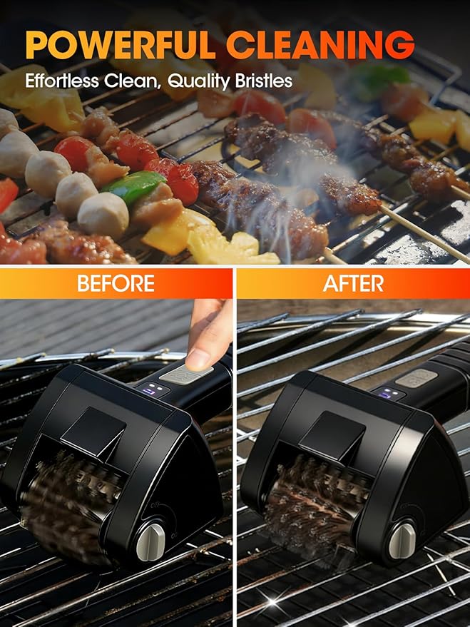 Electric Grill Brush, Built-in LED BBQ Cleaner with 29W High Torque Motor, 2-Speed Hard Scrubbing Cordless Grill Cleaner (Black)