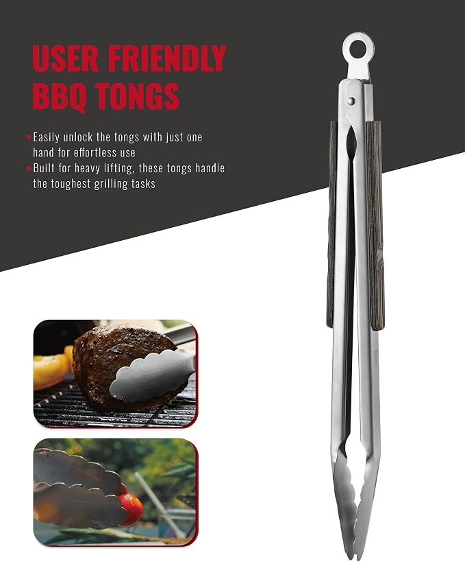 Grilaz Stainless Steel BBQ Tool Set with Veined-Dyed Wooden Handles | Heavy Duty Grilling Accessories | 3-Piece Outdoor Barbecue Grill Utensil Set with Spatula, Fork, and Tongs - Ideal Gift for Men…