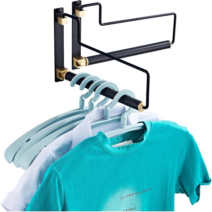 Folding Clothes Hanger Drying Rack Black Wall-Mounted Clothes Organizer for Laundry Room Closet Storage