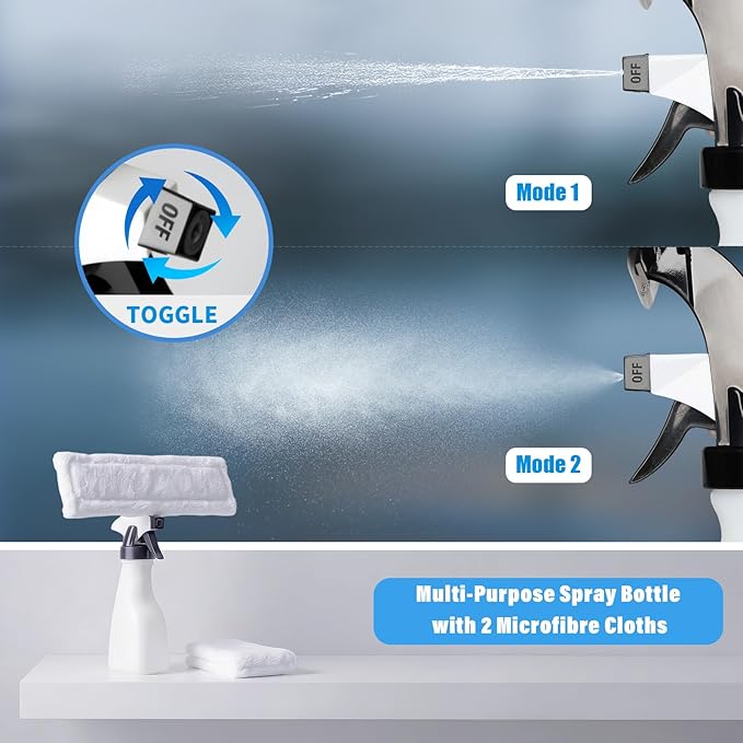 Eave Window Vacuum Squeegee Cordless, Electric Window Cleaner Kit with 11" & 6.7" Squeegee Blades, 2000Pa Vacuum Squeegee with 45min Battery Life & 270ml Water Tank, Suitable for Windows, Mirrors