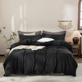 Black Duvet Cover Queen Size 100% Washed Cotton Bedding Set Cover 1 Duvet Cover with Zipper Closure and 2 Pillowcases, 90inch x 90inch