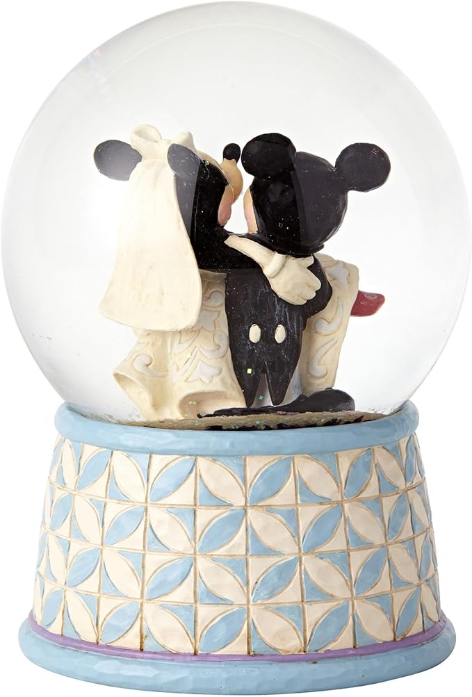 Enesco Disney Traditions Collection by Jim Shore Mickey and Minnie Mouse Happily Ever After Wedding Waterball- Decorative Hand Painted Collectible Disney Snow Globe Glass Home Decor Statue, 6.5 Inch