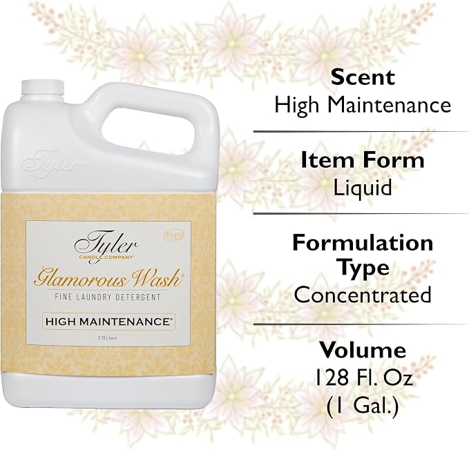 Tyler Glamorous Wash High Maintenance Fine Laundry Detergent with Stain Remover Pen and Dryer Sachets - Liquid Detergent Designed for Clothing - Hand & Machine - 128oz (1 Gal.) (High Maintenance)
