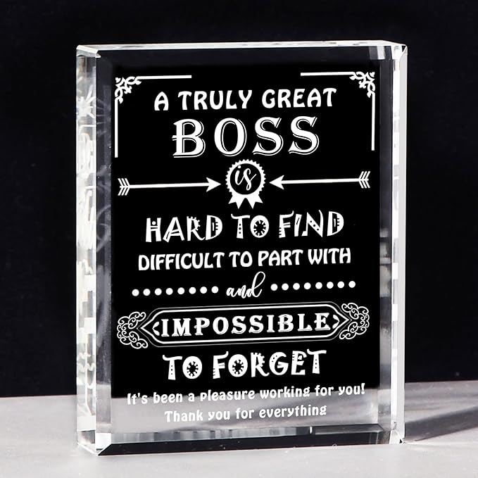 Movdyka Engraved Crystal Boss Going Away Gift for Women Men, Great Appreciation Gifts for Best Boss Lady Desk Decoration Paperweight Present for Boss Day Leaving Retirement Birthday Christmas