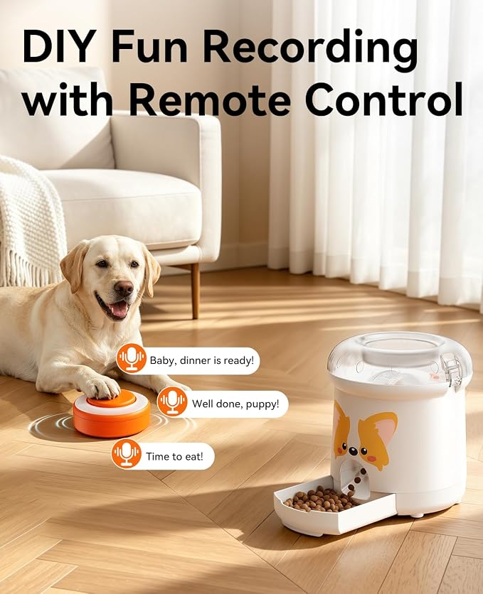 ROJECO Dog Puzzle Feeder Toy, Interactive IQ Training Puzzle Toys with DIY Recording Remote Button, Auto Treat Dispenser Dog Toys, Detachable Clean, for Indoor or Outdoor Play, All Breeds