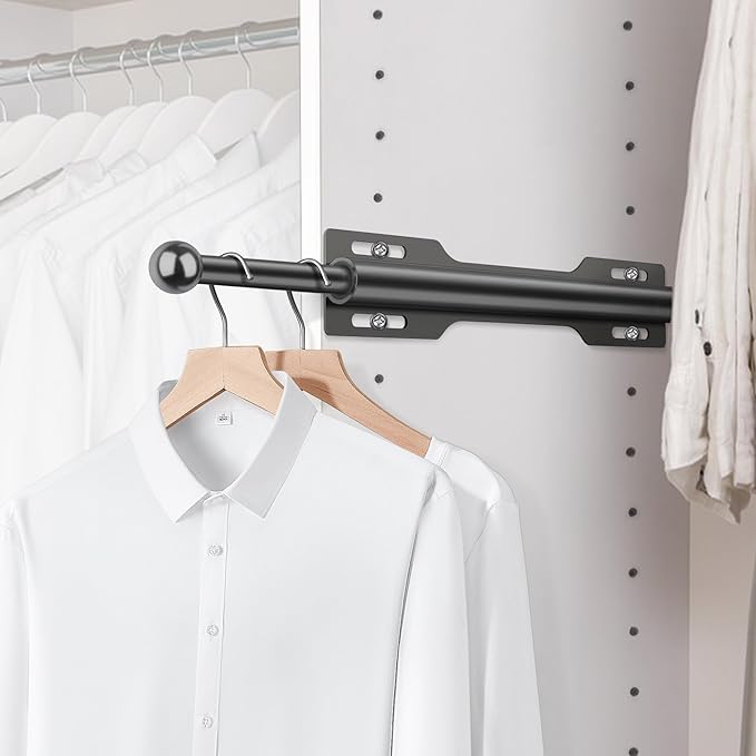 12" Valet Rod for Closet Pull Out (2 Pack, Black)