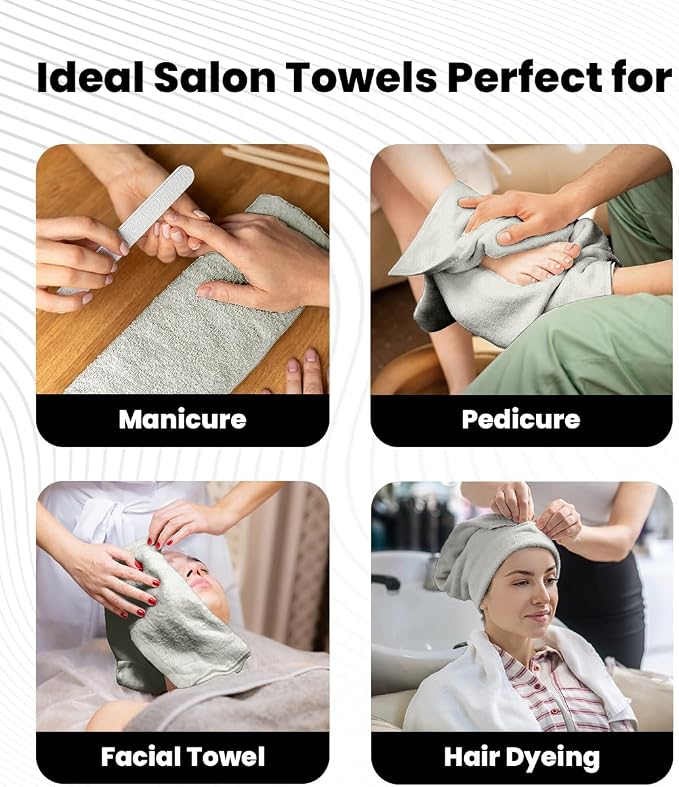 Avalon Towels Salon Towel - Silver Hand Towels Bulk Pack of 24 - 100% Cotton Absorbent Spa, Facial & Gym Towel for Working Out - 16x27 Inches (Not Bleach Proof)