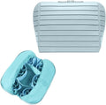 Travel Makeup Organizer Bag with Fold-Down Design and Adjustable Dividers, 27 Pockets & 3 Brush Storage Holders, Large Capacity Cosmetic Bags Toiletry Case - Light blue
