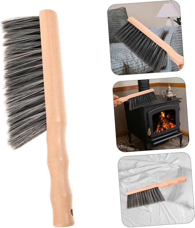 minkissy Fireplace Brush Wood Brush Fireplace Accessory Hand Broom Soft Bristles Ergonomic Handle