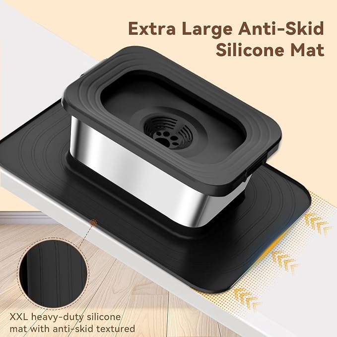 10L No Spill Dog Water Bowl Stainless Steel for Messy Drinkers | Large Capacity Slobber Stopper, Slow Drinking Anti Splash Design, XXL Silicone Mat, For Large Dogs & Multi-pet Homes, Black