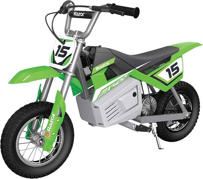 Razor MX400 Dirt Rocket 24V Electric Toy Motocross Dirt Bike with Hand-Operated Brakes and Retractable Kickstand, Green (2 Pack)