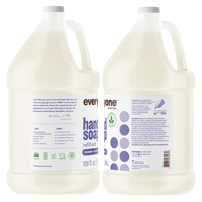 Everyone Liquid Hand Soap Refill, 1 Gallon, Lavender and Coconut, made with Essential Oils for kitchen and bathroom