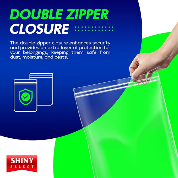 12 Count Double Zipper Jumbo Bags, 16x18, 2 Mil Thick - 3-Gallon Heavy Duty Durable Storage Bags for Baby Items, School Supplies, Pants, Bedsheets, Pillowcases, Snacks, Meat Marinate