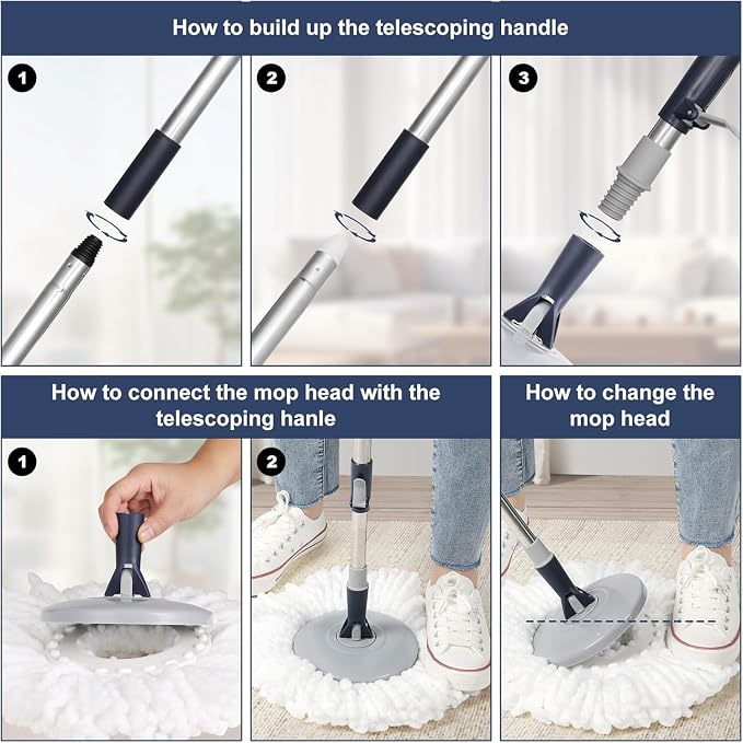 Spin Mop Bucket Set 3 Refills Best Mops for Floor Cleaning Heavy Duty Mops | Spin Mop and Bucket System Spin Mop and Bucket