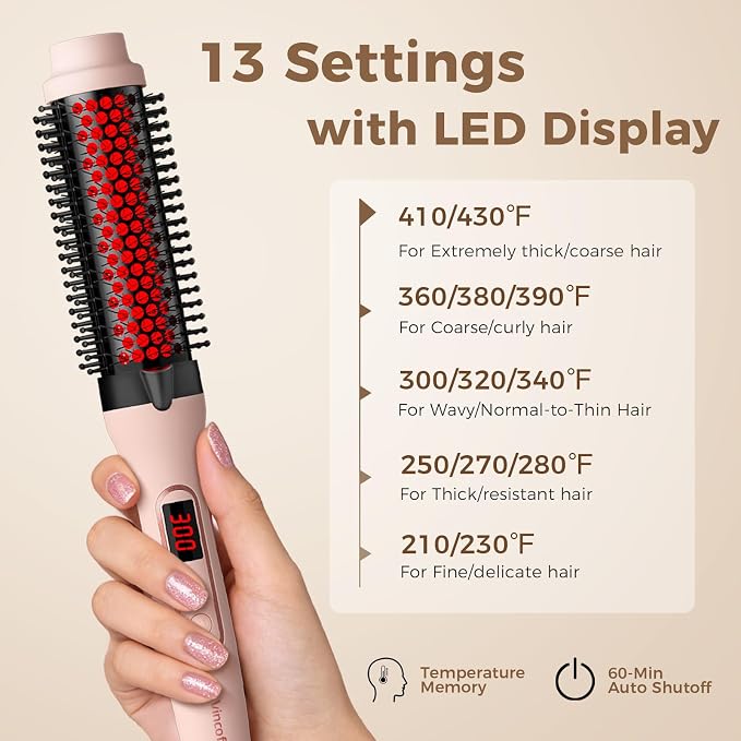 Infrared Thermal Brush, Dual Voltage Negative Ions Heated Round Brush, 1 1/2 Inch Straightener & Curling Iron Brush 2 in 5, Dual PTC Non-Blowing Thermal Round for Wome, Fairy Pink