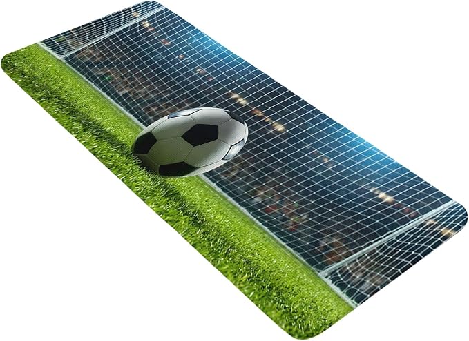 Football Bathroom Runner Rugs Non Slip Washable Absorbent Narrow Long Bath Mat Soccer Ball Sports Net Mesh Evening Match Runner Rugs for Kitchen Hallway Bedroom Laundry Study Room 31.5"x78.7"