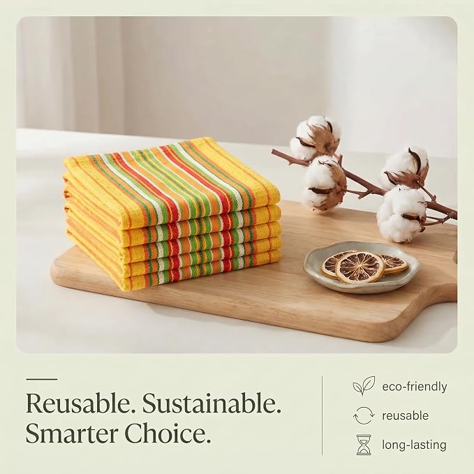 Urban Villa Kitchen Towels Waffle Stripes Dish Towels for Kitchen Mustard Color Set of 6 Kitchen Towels Highly Absorbent 100% Cotton Over Sized 20X30 in with Mitered Corners Kitchen Hand Tea Towels