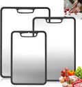 Titanium Cutting Board Set of 3, 360° Silicone Anti-Slip Edge, Non-Porous & Odor Resistant Metal Cutting Boards for Raw Meat, Fish, Vegetables and Meal Prep, Easy to Clean & Dishwasher Safe | Non-Porous & Odor Resistant, Easy to Clean & Dishwasher Safe...