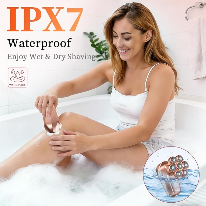 Electric Razors for Women, 5-in-1 Electric Shaver with 7D Magnetic Head, IPX7 Waterproof Wet Dry Hair Remover with LED Display, Travel Lock for Body Face Underarms Bikini Legs (Rose Gold)