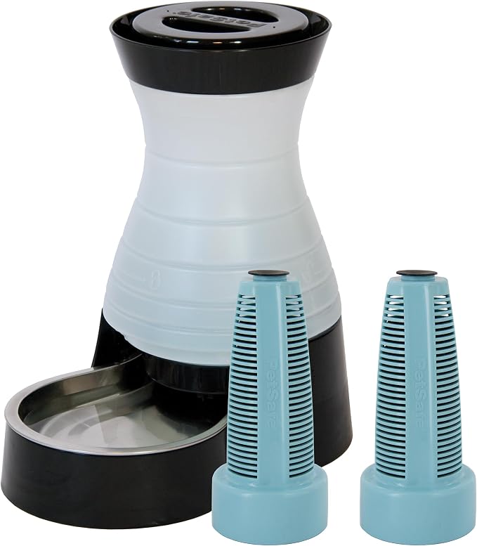 PetSafe Healthy Pet Food & Water Station, Small, 2-Pack Filters | Gravity Food & Water Station, 2 lb food, 64 oz Water, Dishwasher-Safe Stainless Bowl, Extra Filters