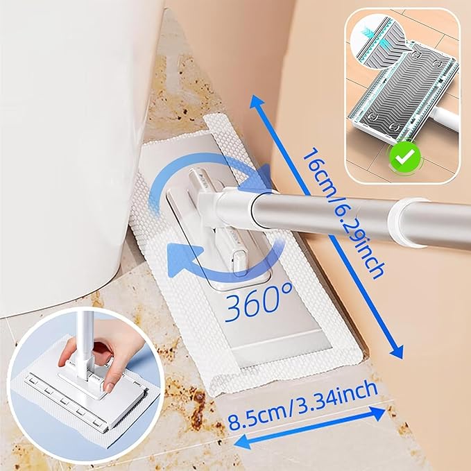 Snap Grip Mini Mop - No Wash Lazy Sweeper Mops, Zero Touch Disposable Dust Mop (Long Mop)