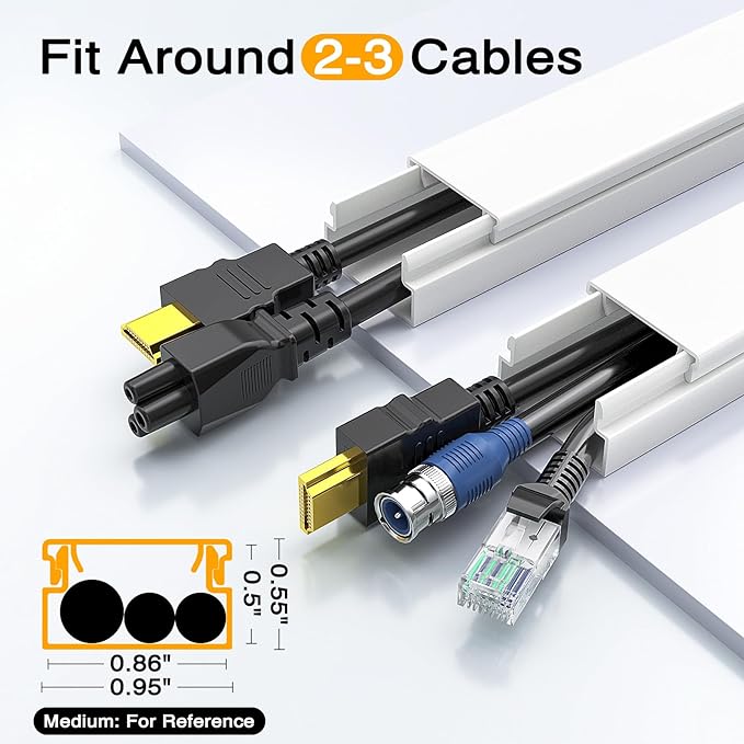 Delamu Cord Hider, 157in Wire Covers for Cords on Wall, Premium Cable Hider Cord Covers for Wires, Cable Management Wire Hiders for TV, Cable Raceway Kit, W0.95 H0.55in, White